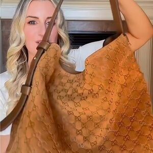Brown Suede Monogram Hobo Bag